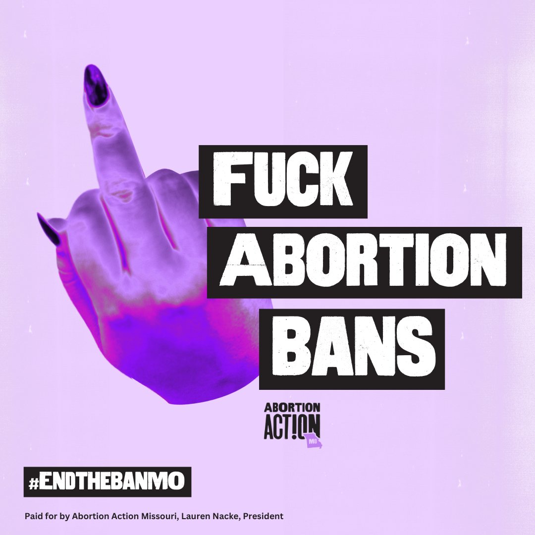 Fuck abortion bans! Don’t miss your chance to be a part of the Missouri-grown movement to end the abortion ban! Visit mobilize.us/mfcf/ for last chance opportunities to support the @Missourians4CF campaign near you! #EndTheBanMO