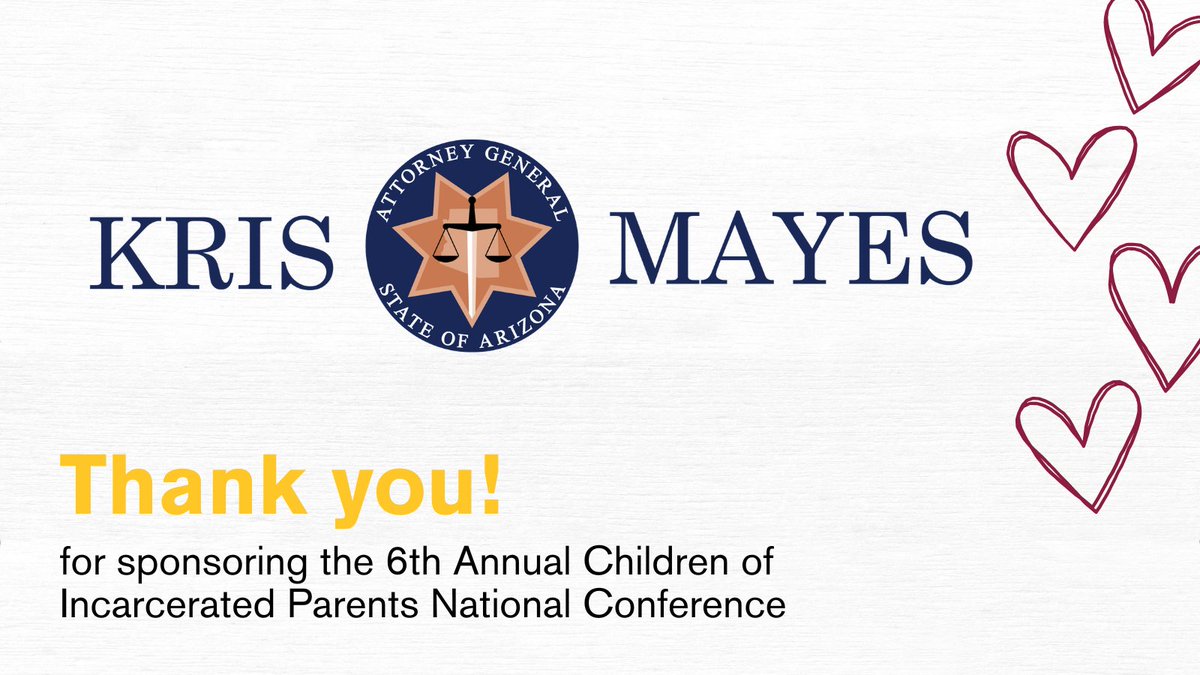 🌟 A huge shoutout to @AZAGMayes for their incredible support and sponsorship of t#CIP2024 🙌  Thank you for being an integral part of this important event!  #CIP #COIP #ChildrenofIncarceratedParents  #childwellbeing #ASU #ArizonaStateUniversity #1Innovation #BetheSolution