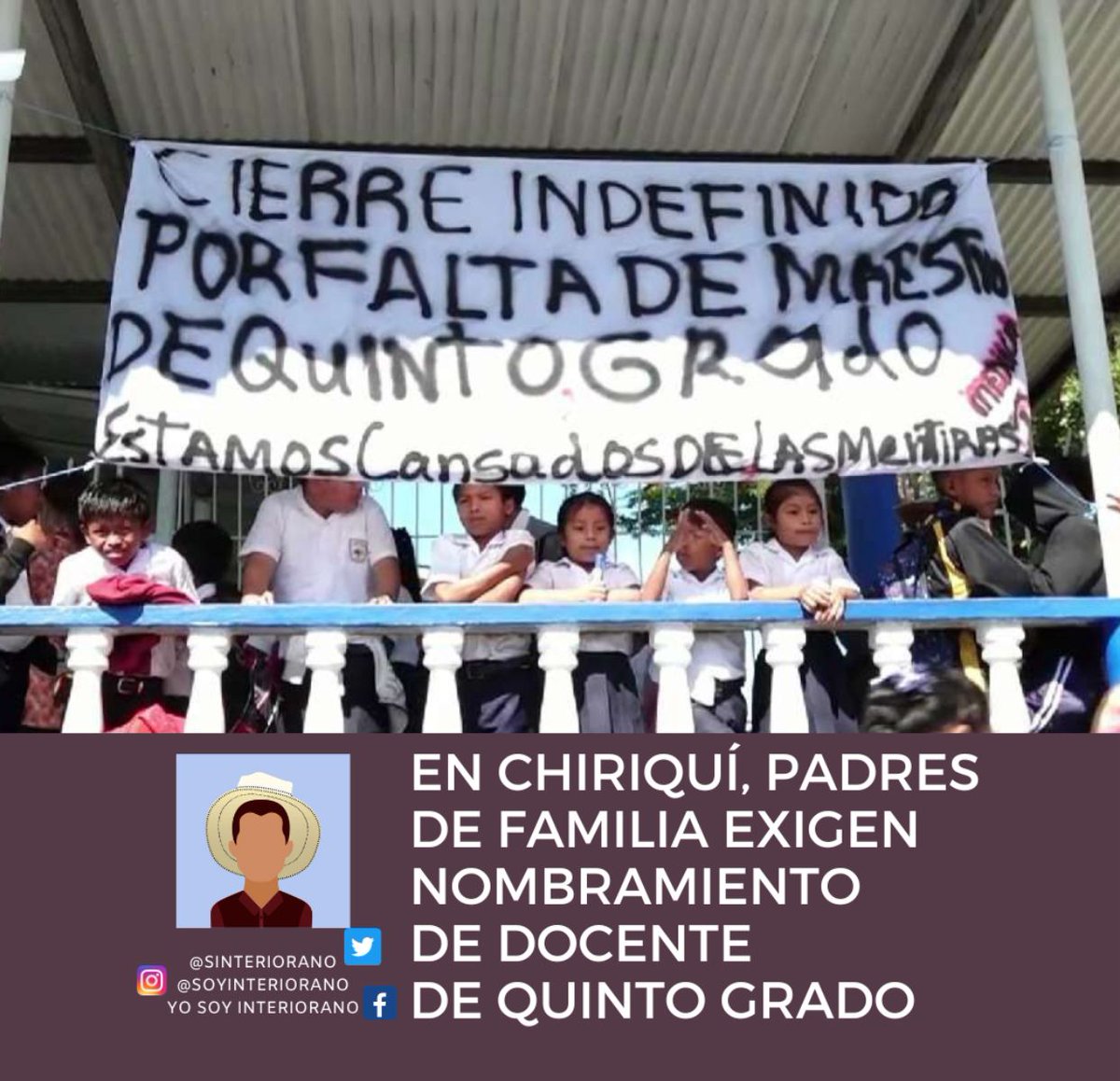 SInteriorano's tweet photo. En Chiriquí, los padres de familia del Centro Educativo Félix A. Lara, en Potrerillos Arriba, mantienen un paro indefinido ante la falta de un docente de quinto grado.
Exigen al Meduca que realice el nombramiento. https://t.co/HuViVyq7DZ