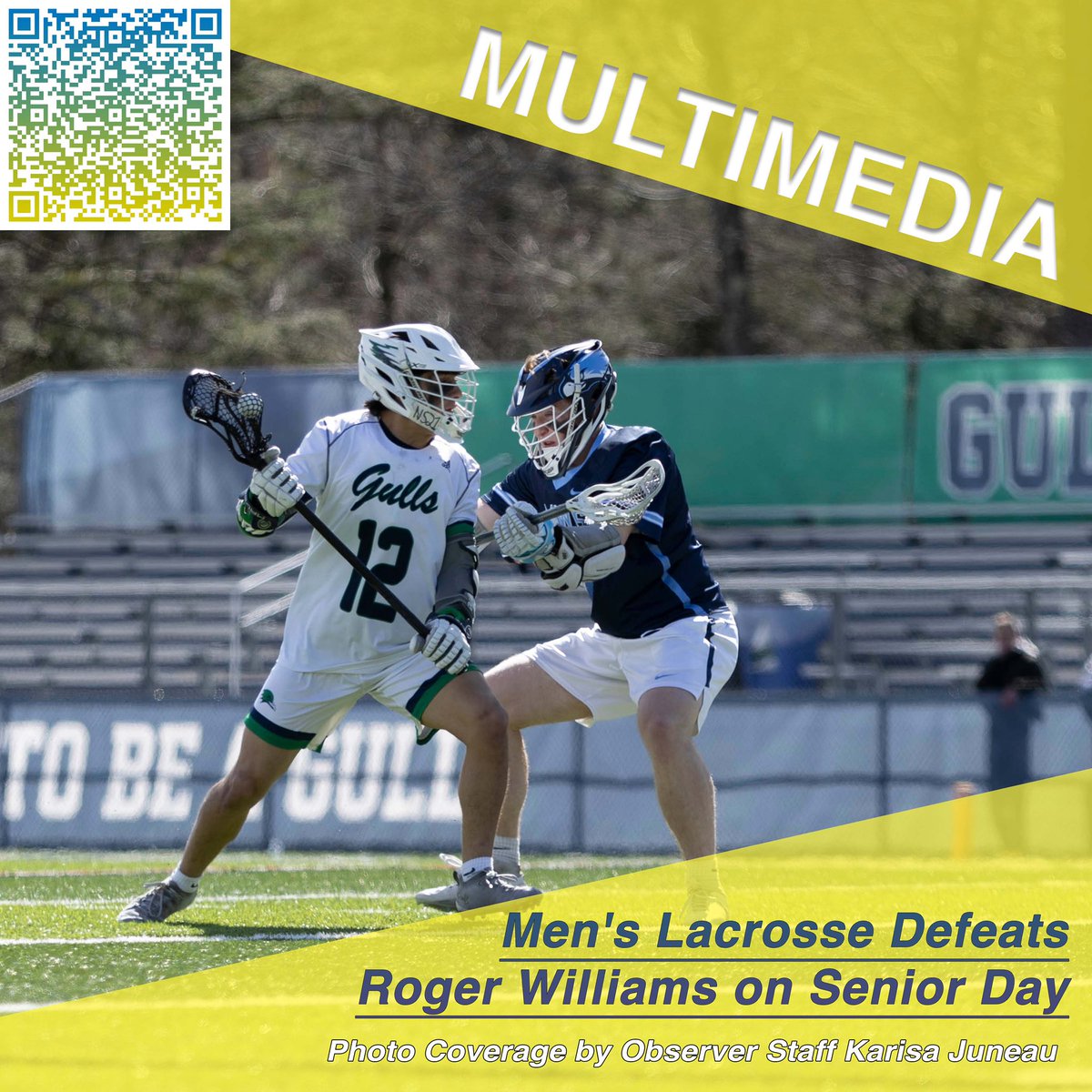 EC_Observer's tweet image. MULTIMEDIA - 
On Saturday Men’s Lacrosse brought home a win against RWU for senior night! The Gulls beat the Hawks 16-11 on home turf. To view more exclusive, images visit endicottobserver.com or use the QR code! 

#ecgulls #endicottcollege  #endicottlacrosse #endicottobserver