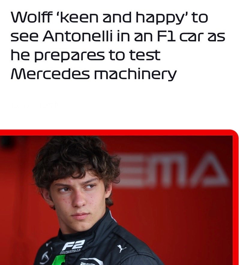 formula1.com/en/latest/arti… Mercedes junior driver Andrea Kimi Antonelli will soon get his chance to drive the 2021 Mercedes W12. He’s a prime contention for a Mercedes drive so it’s up to him to have a decent F2 campaign and impress in the tests this season. #ChineseGP 🇨🇳 #F1