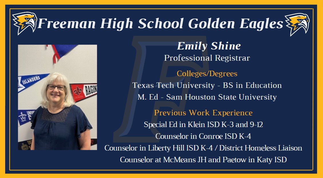 Meet Ms. Shine, our Professional Registrar.  She is a great resource for our students, parents, and staff.