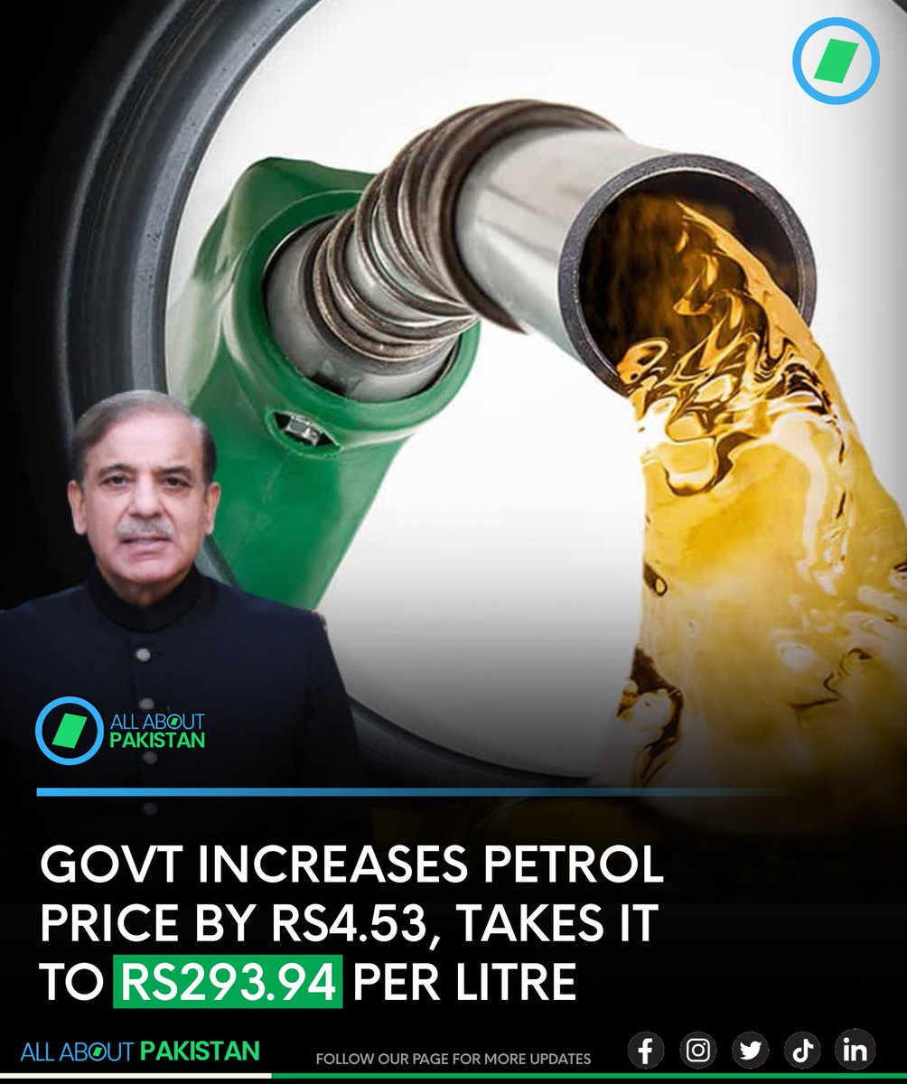 Mid night surprise 🙂 The federal government increased the price of petrol by Rs4.53, taking the rate to Rs293.94 per litre. The price of high-speed diesel (HSD) has been raised by Rs8.14 per litre to Rs290.38. The new prices take effect from April 16, 2024. #AAPakistan…