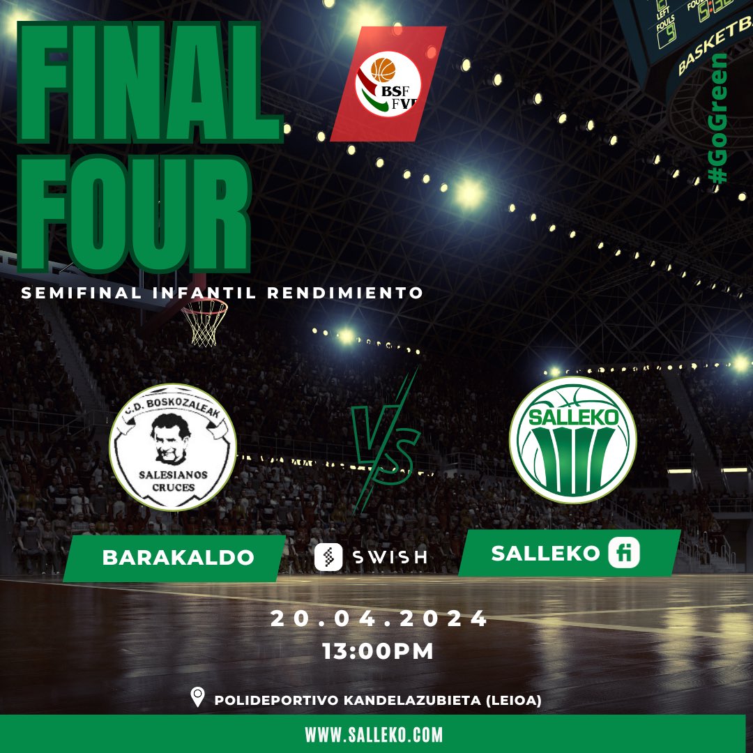 C.B. Salleko (@cbsalleko) on Twitter photo Llega ya el final de temporada y con el llegan las fases finales!!!
La primera la tenemos ya servida, nuestro equipo infantil rendimiento jugará la Final Four <a href="/bizkaiabasket/">Bizkaia Basket</a> este próximo fin de semana.
<a href="/BizkaiaBasket/">Bizkaia Basket</a> <a href="/finetwork/">Finetwork</a> <a href="/SwishAllHoops/">Swish All Hoops</a>
#gogreen💚🏀 Llega ya el final de temporada y con el llegan las fases finales!!!
La primera la tenemos ya servida, nuestro equipo infantil rendimiento jugará la Final Four <a href="/bizkaiabasket/">Bizkaia Basket</a> este próximo fin de semana.
<a href="/BizkaiaBasket/">Bizkaia Basket</a> <a href="/finetwork/">Finetwork</a> <a href="/SwishAllHoops/">Swish All Hoops</a>
#gogreen💚🏀