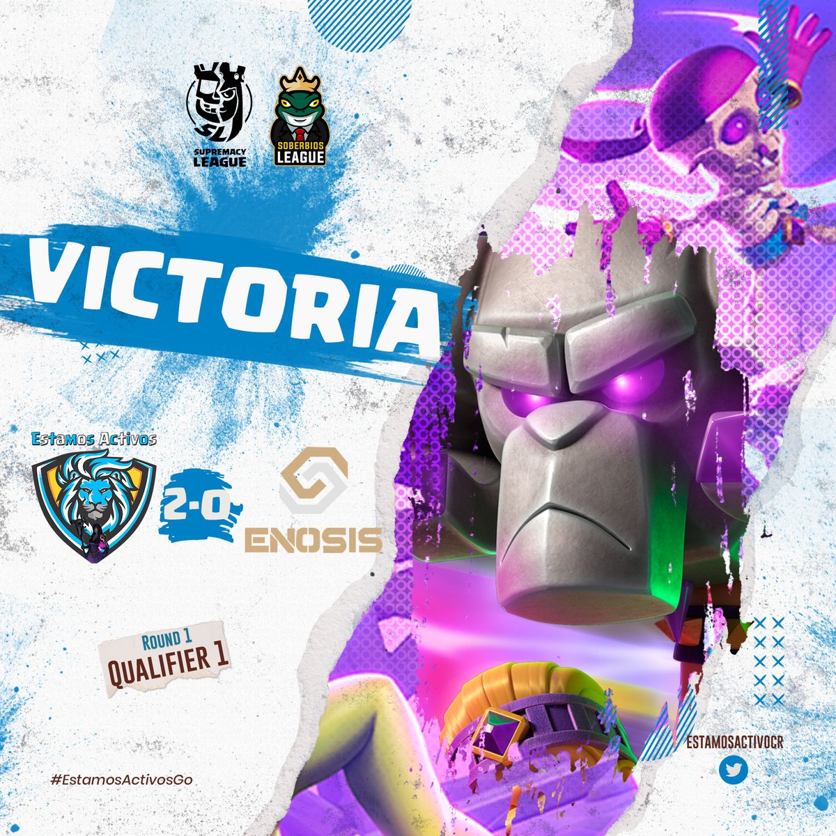 🌐|#CR |#Victoria

🏆|<a href="/CR_Supremacy/">Supremacy League</a> &amp; <a href="/SoberbiosL_2024/">Soberbios League 🐸</a>
🆚|<a href="/EnosisCR/">Enosis eSports</a>
✅|2️⃣-0️⃣
🎯|Bracket - Qualifier 1

#Players

@ViktorCR10👑
<a href="/Mado_CR2/">Mado ☄️</a>👑
<a href="/Victor_CrX/">Victor™</a>👑
<a href="/Bryan_CCRR/">B r y a n ツ</a>
@98AdrianMarquez

#Staff

👩|<a href="/Vanne10G/">Vănnë</a>
🧑🏻‍🍳|@JorgeLightCR
🎙️|<a href="/BastianShow11/">Wachate el Show</a>

#CEO

👩‍💼|<a href="/PipyThebest/">Pipy Thebest</a>
👨‍💼|<a href="/OsitosEsports/">Ositos eSports</a>