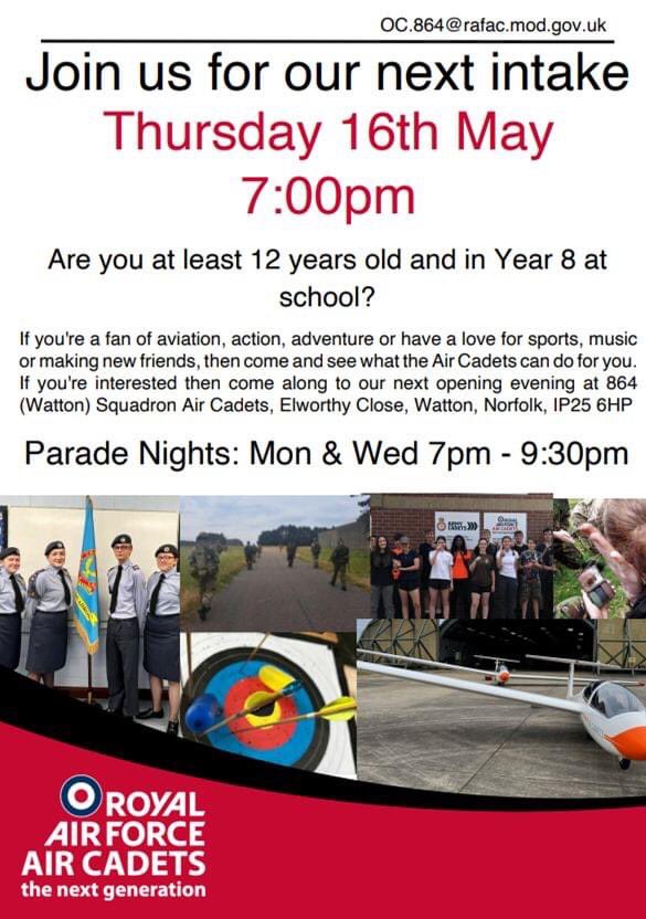 We are now recruiting new #aircadets for our next intake! We'll be holding a recruitment night on Thursday 16 May for those looking to join or find out more.

If you are aged between 12 (and in Year 8 at school) and 17 - we’d like to hear from you! #whatwedo #noordinaryhobby