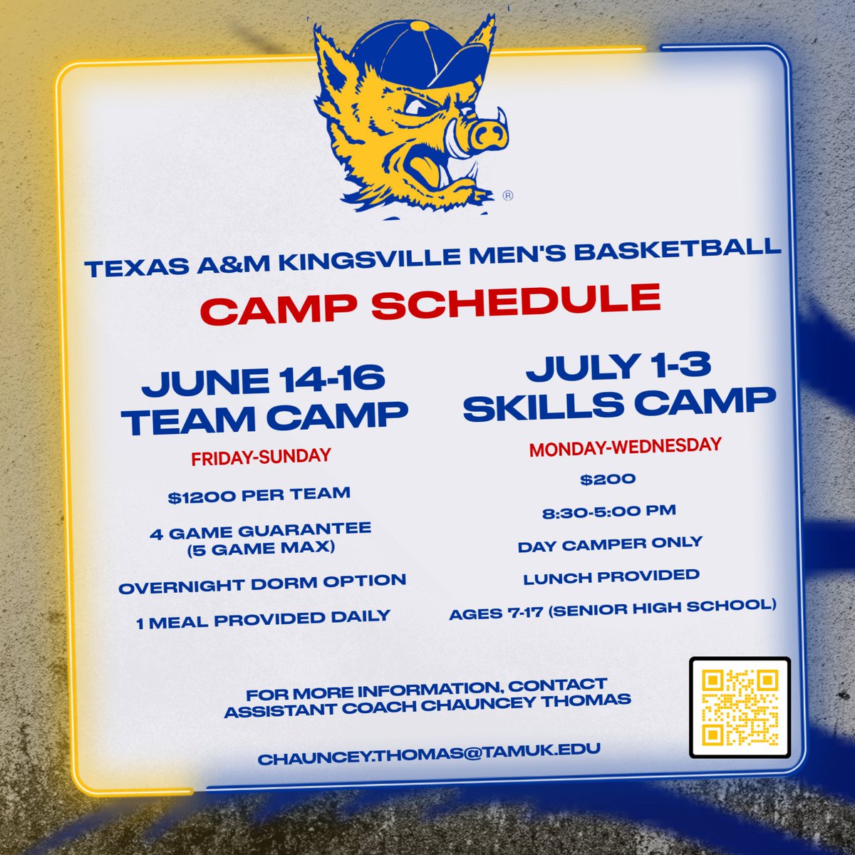 Camp season is officially here! Don’t miss an opportunity to get better with the Javelinas. We have Moved our Team Camp to June 14-16. AAU programs welcome. SPOTS LIMITED for both camps! To register: …inamensbasketballcamps.totalcamps.com/About%20Us #NextLevel🏀🐗