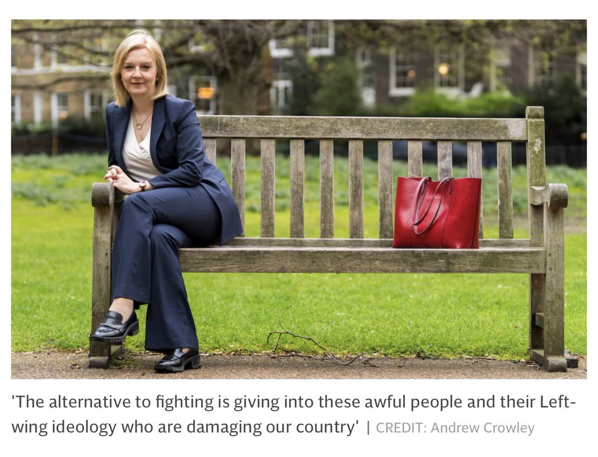 I’m aware this isn’t the point of The Telegraph piece about their Liz Truss interview but she’s sitting really far away from her bag?!