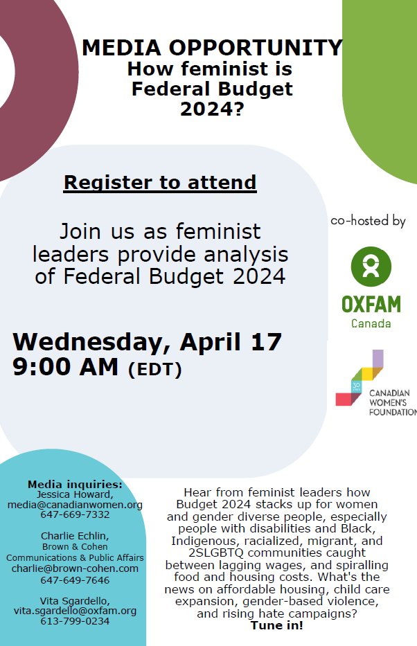 📌 Canada's federal #Budget2024 drops tomorrow, and will have a significant impact on the lives of women & gender diverse people. Join us for a media event on April 17, where diverse sector leaders respond to the question: how feminist is Budget 2024? 👉 loom.ly/-9xqVY4