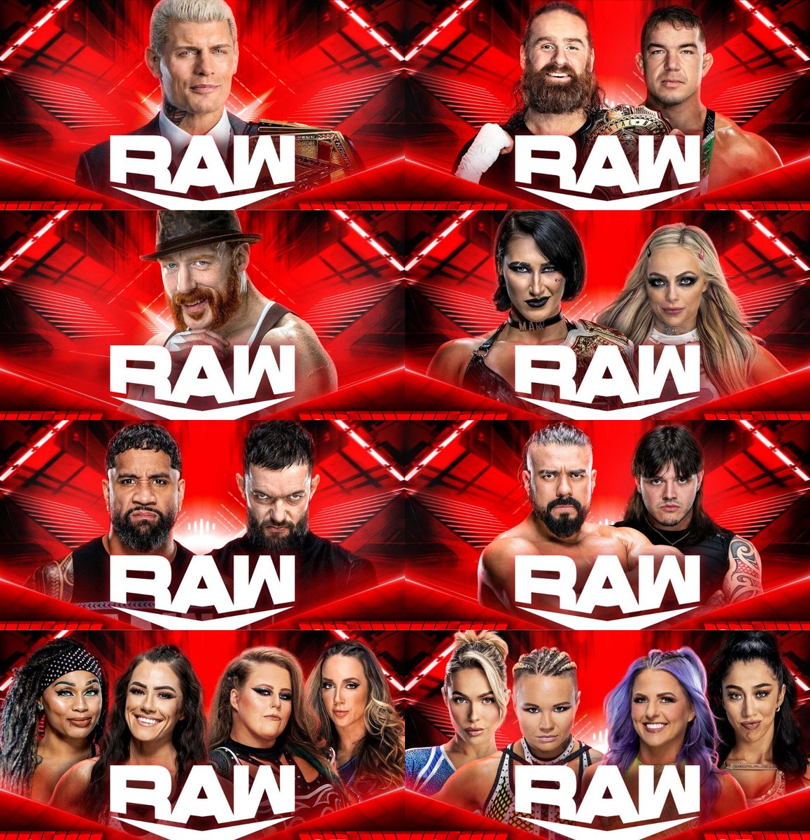 Bu geceki #WWERaw 'a duyurulan olaylar: 📌Cody Rhodes hazır bulunacak. 📌Sami Zayn (c) vs. Chad Gable 📌Sheamus geri dönüyor. 📌Rhea Ripley, Liv Morgan'ın saldırısı hakkında konuşacak. 📌Finn Bálor vs. Jey Uso 📌Andrade vs. Dominik Mysterio 📌Katana Chance & Kayden Carter vs.…