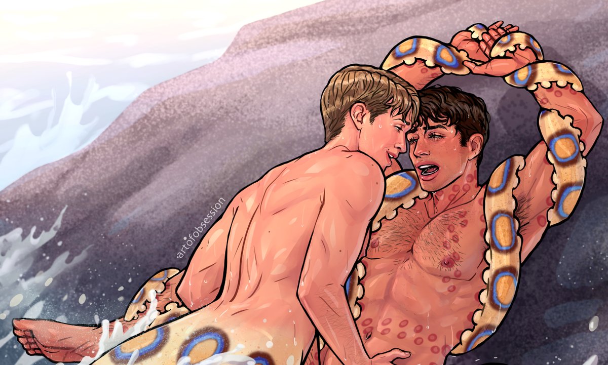 🔞🌊🐙
uncropped below
--
comm based on <a href="/sparklpocalypse/">Mags 🐙</a>'s incredible AU fic "If We’re Caught in a Wave (I Will Carry You Over)" link ⬇️