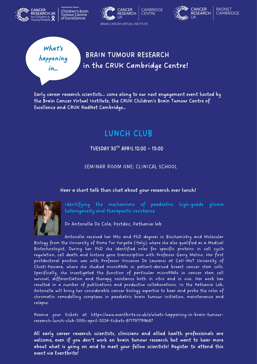CRUK RadNet Cambridge (@crukcamradnet) on Twitter photo Join us for an enlightening session! <a href="/CRUKCamBCVI/">CRUKCambridgeCentre Brain Cancer Virtual Institute</a> , @CRUK_CBTC, and <a href="/CRUKCamRadNet/">CRUK RadNet Cambridge</a> are hosting an event on April 30th. <a href="/AntonellaDC83/">Antonella De Cola</a> from <a href="/Pathania_Lab/">Manav Pathania | @manavpathania.bsky.social</a> will delve into paediatric high-grade glioma research. #BrainTumourResearch Register now 👇eventbrite.co.uk/e/whats-happen… Join us for an enlightening session! <a href="/CRUKCamBCVI/">CRUKCambridgeCentre Brain Cancer Virtual Institute</a> , @CRUK_CBTC, and <a href="/CRUKCamRadNet/">CRUK RadNet Cambridge</a> are hosting an event on April 30th. <a href="/AntonellaDC83/">Antonella De Cola</a> from <a href="/Pathania_Lab/">Manav Pathania | @manavpathania.bsky.social</a> will delve into paediatric high-grade glioma research. #BrainTumourResearch Register now 👇eventbrite.co.uk/e/whats-happen…