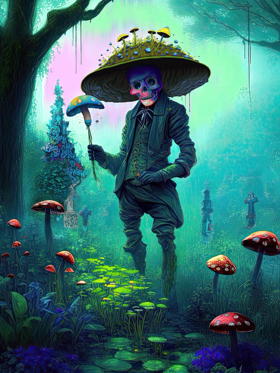 ...Amongst the crumbling tombstones, he would whisper love sonnets to the moon, his hollow bones echoing with longing for a love that defied the boundaries of life and death...🍄

opensea.io/assets/matic/0… 💀

#nft #polygon #mushroom