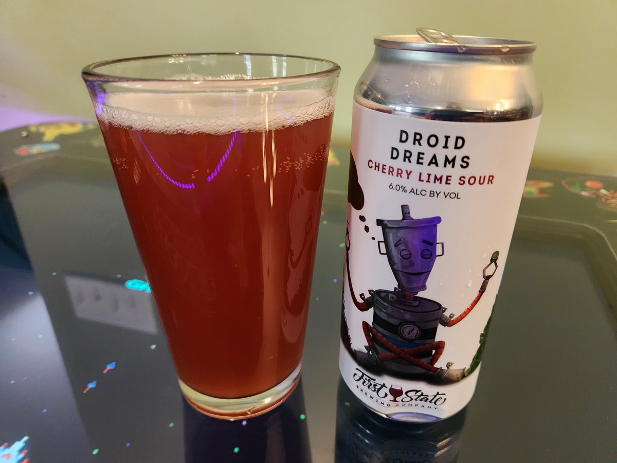 BeerLabelFan's tweet image. This Droid Dreams Cherry Lime sour by @FirstStateBrew  pairs well with a round of Galaga and Find My Way by Paul McCartney &amp;amp; @beck  

Very reminiscent of Sonic's Cherry Limeade
4.3/5

Lovely label with my favorite effect (iridescent sheen) peeled very nicely.