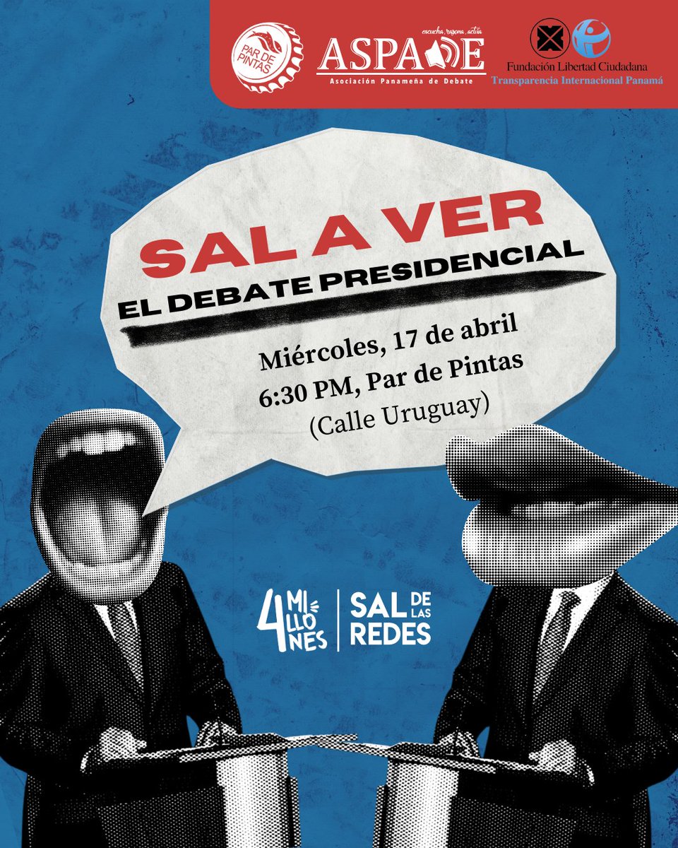 Ven a ver el tercer debate presidencial y esta vez será en Par de Pintas, calle Uruguay, este miércoles 17 de abril a las 6:30 p.m. Hay muchas promociones especiales para este día!