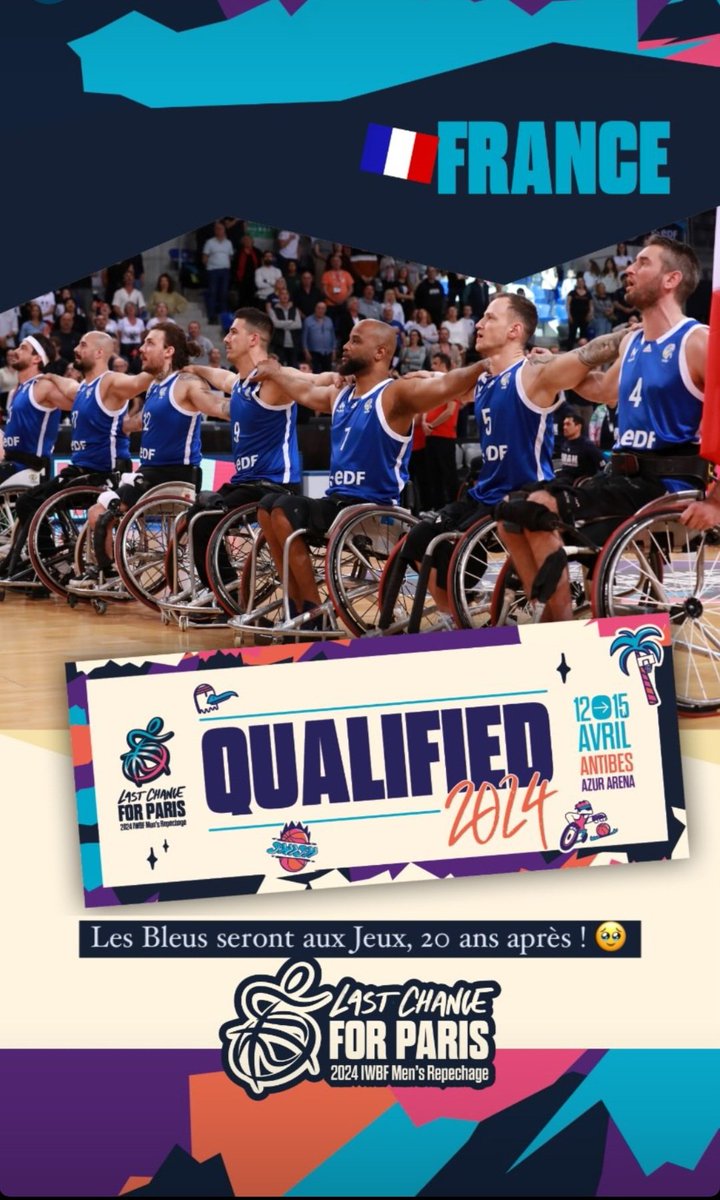 Les qualifiées 
France 🇨🇵
Allemagne 🇩🇪
Pays Bas🇳🇱
Canada 🇨🇦
USA🇺🇲
Australie 🇦🇺
Grande Bretagne 🇬🇧
Espagne 🇪🇸
#Paris2024 #BasketFauteuil #Handisport #Paralympique