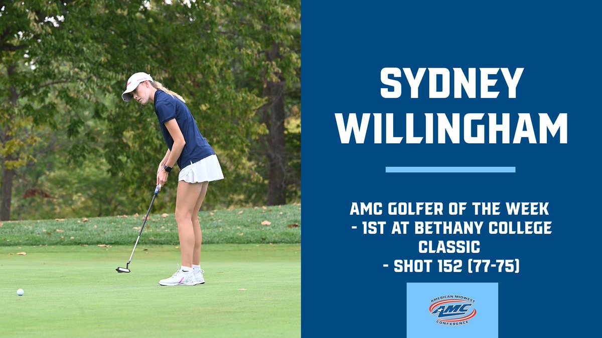 ⛳️ Sydney Willingham repeats as AMC Golfer of the Week after she finished first at the Bethany College Classic last week! #WeAreCC