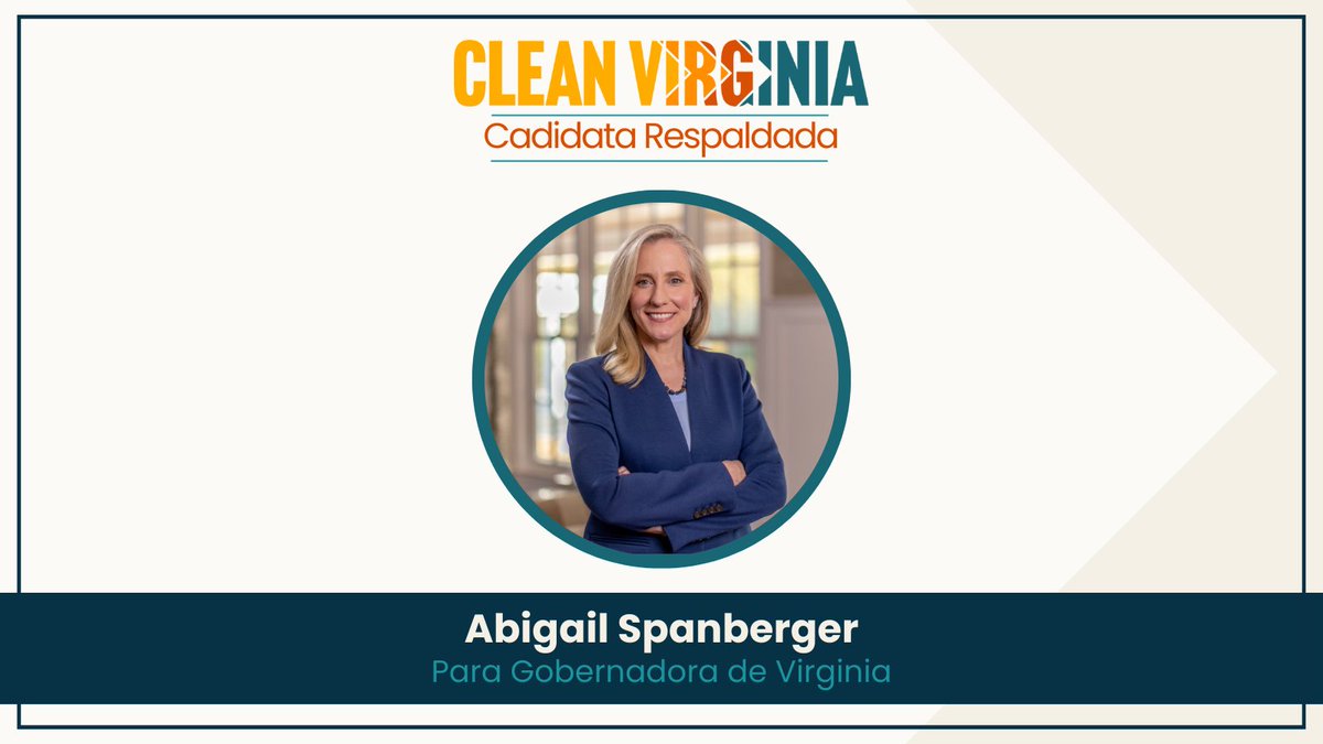 Clean Virginia está encantado por nuestro anuncio de respaldo a la Representante de los Estados Unidos, Abigail Spanberger, para servir como la próxima Gobernadora de Virginia. @SpanbergerForVA ha trabajado incansablemente para promover una buena gobernanza y avanzar en la