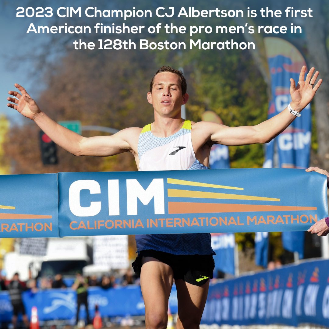 2023 CIM Champion CJ Albertson is the first American finisher of the pro men’s race in the 128th Boston Marathon! Congratulations CJ ! #cim