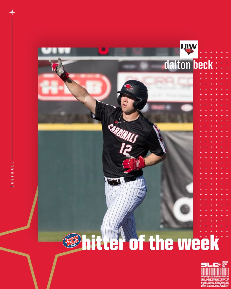 He can't be stopped! He had 12 hits, 11 RBIs and 4 HRs. Congratulations to this week's @jerseymikes SLC Hitter of the Week: UIW's Dalton Beck. #EarnedEveryDay