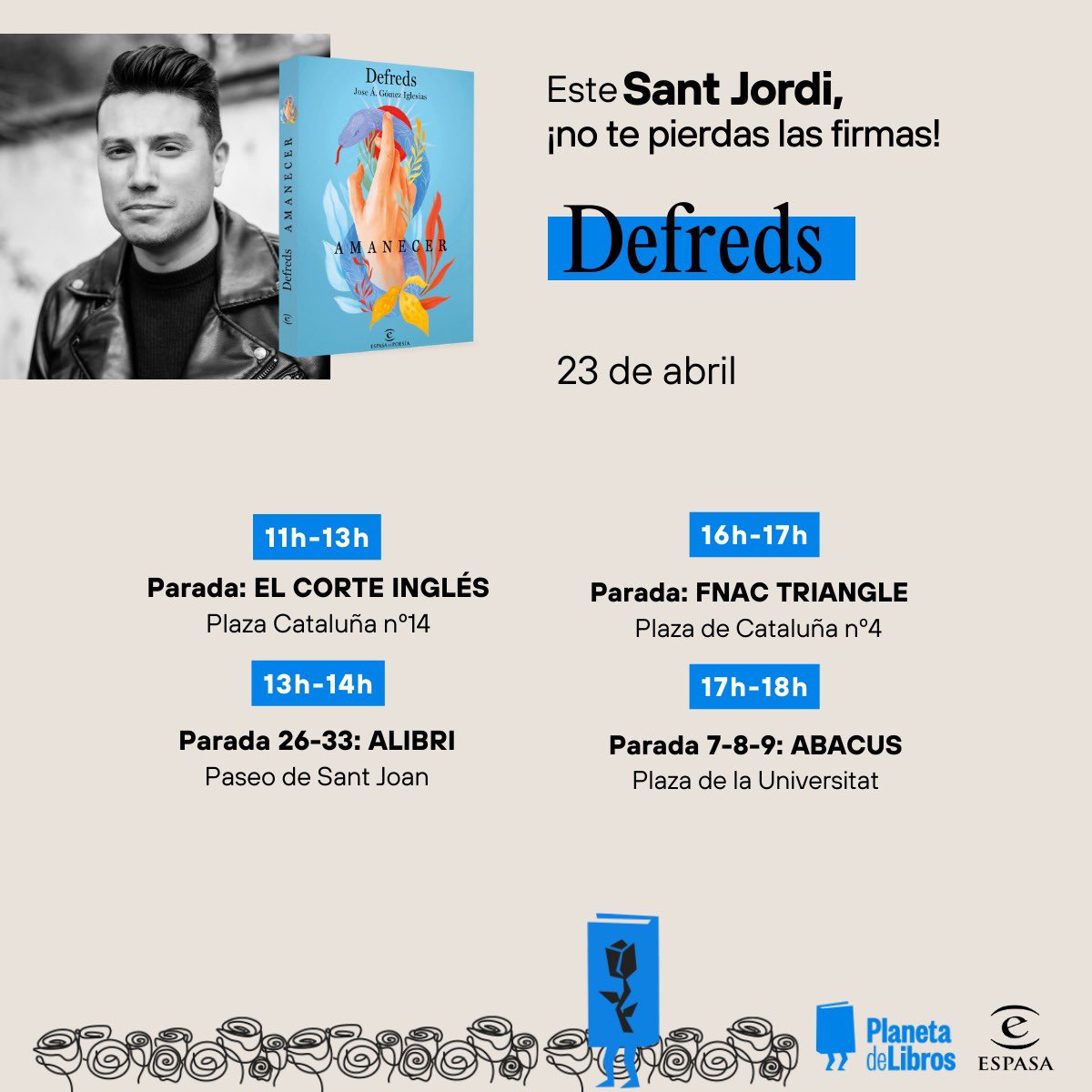 Ya hay horarios para este #SantJordi2024 Nos vemos en Barcelona el 23 de abril en estas horas y localizaciones.