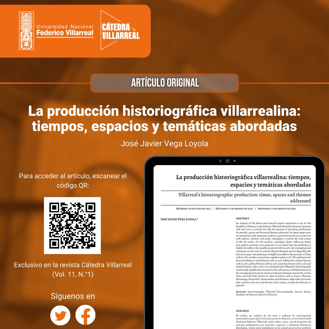 RCV_UNFV's tweet photo. Los invitamos a leer el siguiente artículo titulado “La producción historiográfica villarrealina: tiempos, espacios y temáticas abordadas” en el siguiente enlace:
https://t.co/hdUZg6v4dm

📷 Exclusivo en la revista Cátedra Villarreal (Vol. 11, N.º 1) https://t.co/diryR05IcL