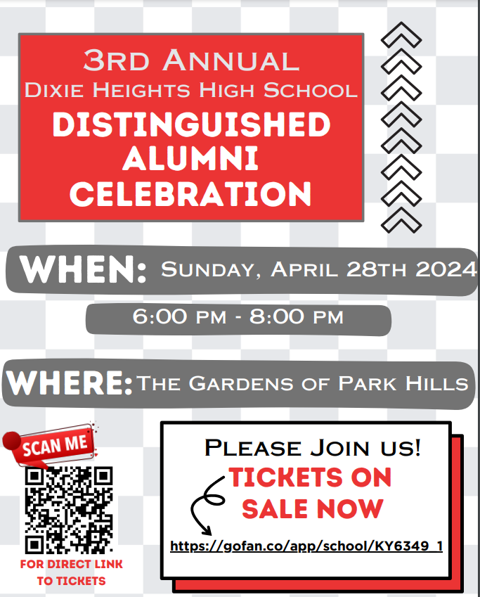 DixieHeightsHS's tweet photo. Join us for the 3rd Annual Dixie Heights Distinguished Alumni Celebration! Ticket sales end this Friday: https://t.co/gwqzr2nlL0 https://t.co/8iixmVYJmd