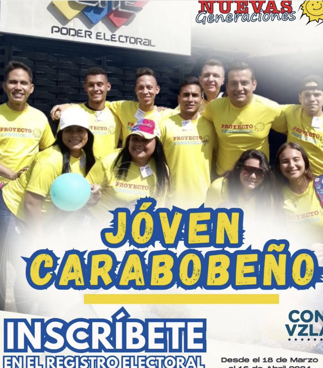 Desde @proyectovzla y nuestras @ProVeNGNacional hemos permanecido atentos, activos y movilizados para contribuir en la inscripción de nuestros jóvenes en el Registro electoral. Es tu derecho y tu oportunidad de ser protagonista del cambio que juntos vamos a lograr para Vzla!