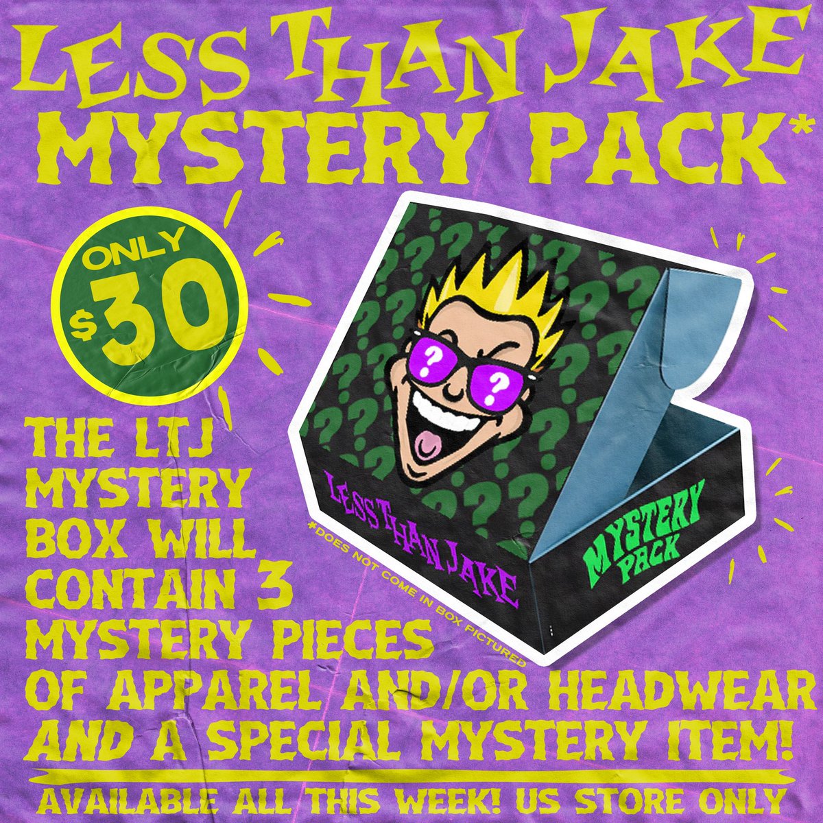 Life can be boring sometimes. Everyone needs some excitement. Thats where the Less Than Jake Mystery Box comes in. You can get your hands on 3 items of apparel and/or headwear! All for the incredible price of just $30! lessthanjakemerch.com/products/less-…