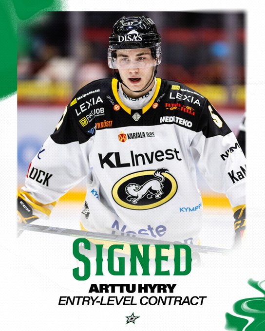 Photo of Arttu Hyry in a graphic that reads 
SIGNED 
Arttu Hyry
Entry-level contract 