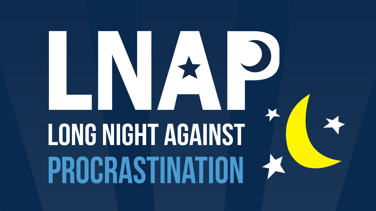 Join us on 4/16 from 7pm-10pm in the Undergraduate Library for Long Night Against Procrastination (LNAP), a coworking event to help you power through your assignments. Find more information here: heellife.unc.edu/event/10041940