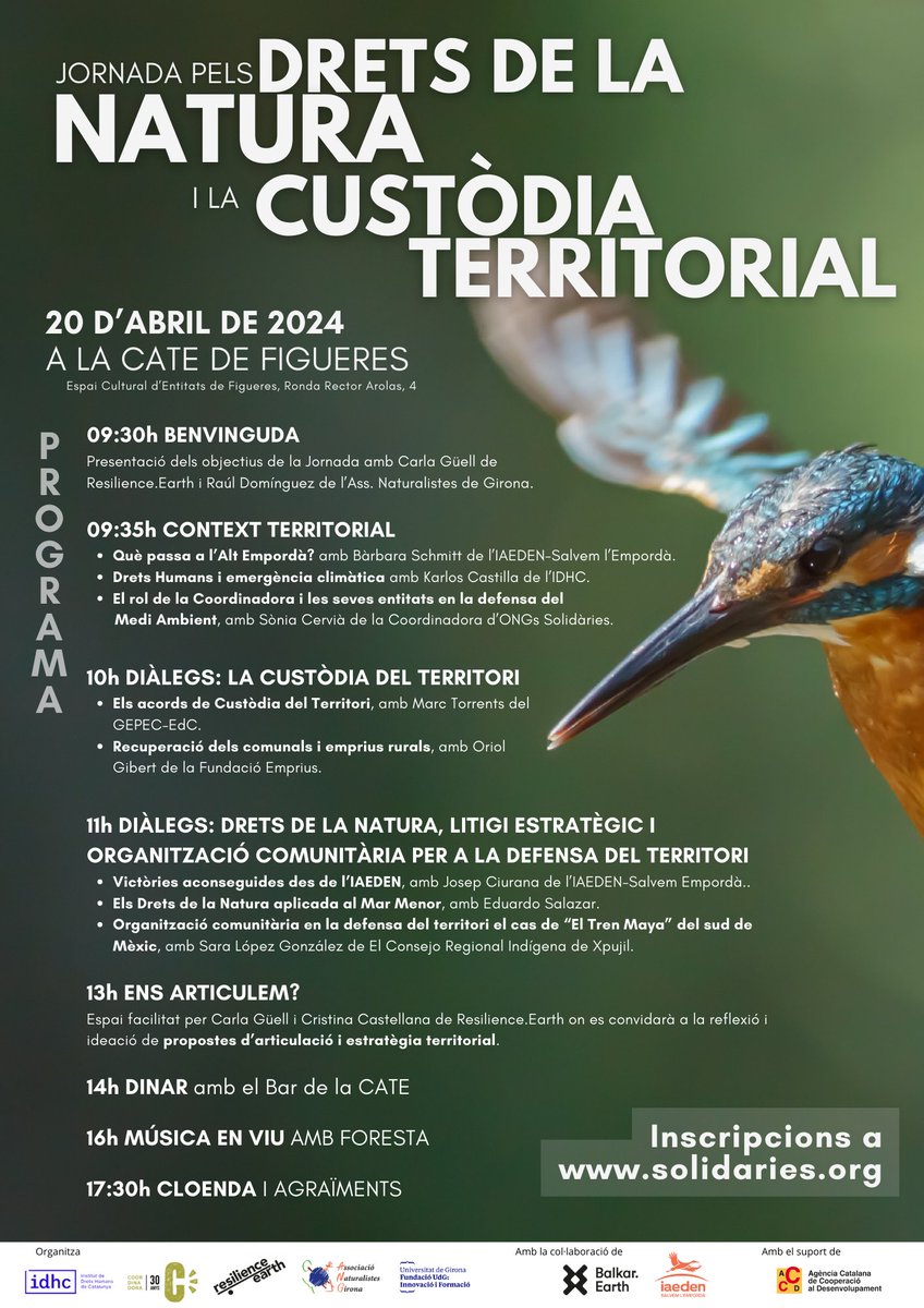 JORNADA PELS DRETS DE LA NATURA I LA CUSTÒDIA TERRITORIAL 📍20 D'ABRIL A FIGUERES Una trobada per la posada en comú i l'aprenentatge de pràctiques de litígi estratègic, propostes emergents i organització comunitària en la defensa ambiental 👉🏾 Inscripcions solidaries.org/actualitat/not…