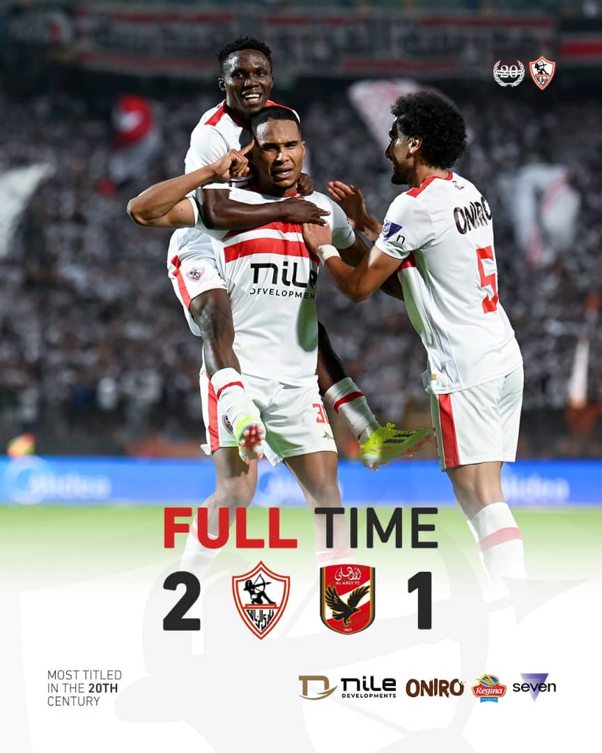 Full-time. Zamalek 2-1 Al Ahly. Travis Mutyaba 🇺🇬 made his Egyptian Premier League debut after replacing Ahmed Sayed Zizo (injured) in the 18th minute. Next for Zamalek is a #CAFCC semi-final against Ghana's Dreams FC on Sunday.