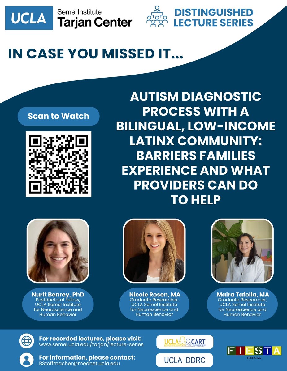 In Case You Missed it: AUTISM DIAGNOSTIC PROCESS WITH A BILINGUAL, LOW-INCOME LATINX COMMUNITY: BARRIERS FAMILIES EXPERIENCE AND WHAT PROVIDERS CAN DO TO HELP is now online. Spanish and English recordings are up.