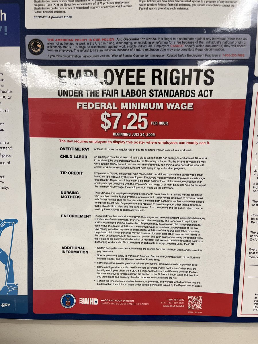 This sign hangs in every business in Pennsylvania. 

Look at the date under the Federal Minimum Wage. 2009. 

Pennsylvania citizens sit at the same wage. 

Republicans have been in control of at least one branch of PA government since 1994.

Time for a change.

#VoteBlue