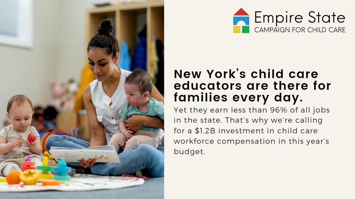 We're a proud member of @EmpireStateCCC. Without access to #ChildCare, many #StudentParents struggle to persist through #HigherEducation. To support New York families, @GovKathyHochul, @AndreaSCousins, & @CarlHeastie must invest $500M in a permanent workforce compensation fund.