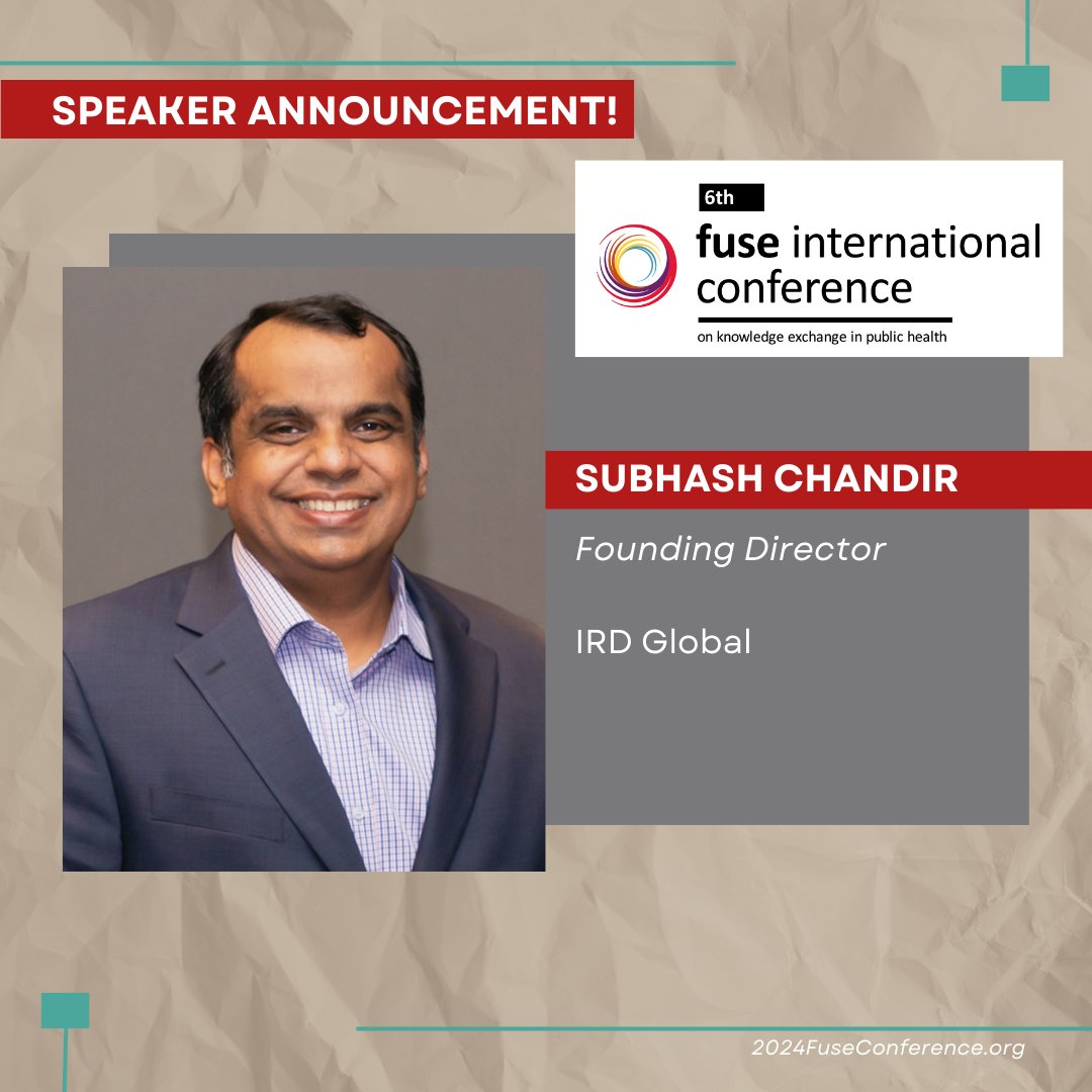 It's April 15, the last day for early bird registration rates for the Fuse International Conference. And if you're attending, you'll hear from Subhash Chandir, founding director of @IRDGlobal. Register now! 2024FuseConference.org