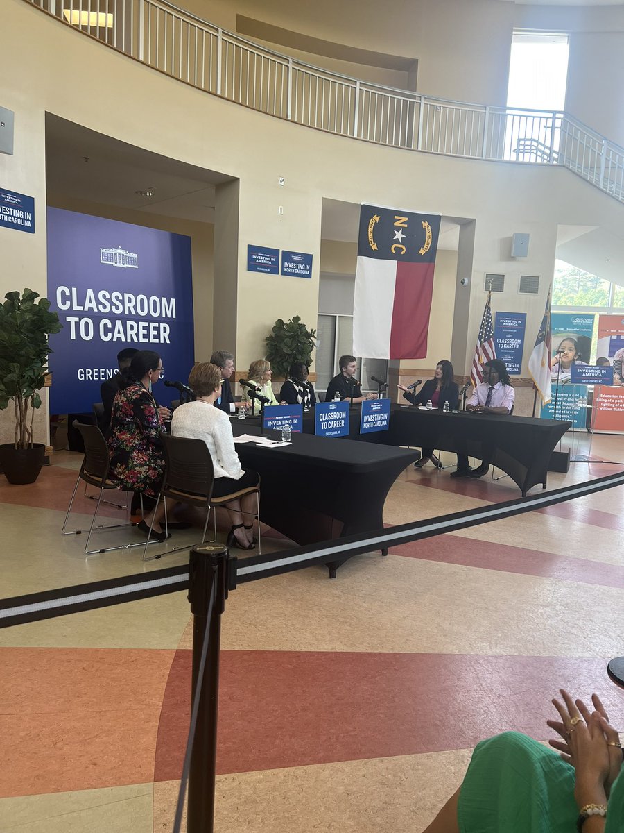 #BetterTogetherGCS | Dr. Jill Biden is visiting @_gtcc to discuss the importance of classroom to career education initiatives across the country. @Super_GCS spoke out on how GCS implements these pathways.