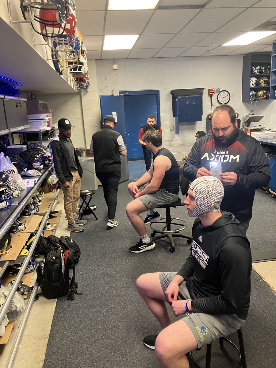 Thanks to <a href="/RiddellSports/">Riddell Sports</a> for coming out to scan our guys for True Fit helmets for next season! #TeamBehindTheTeam