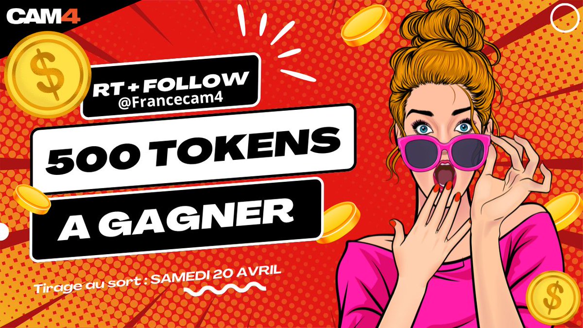 FranceCam4's tweet photo. "🎉 CONCOURS  
🤑Gagnez 500 TOKENS 🤑 

Pour participer :   
1⃣ RT ce tweet   
2⃣ Follow : @Francecam4

Tirage au sort le samedi 20 avril à 20H30   
#Concourscam4 #NGOT #matureporn #chatroulette #voyeur #nsfwtwt #nsfw #sexvideo #bdsm #masturbate #striptease #leaked #hardsexe https://t.co/3IecCSTxdB