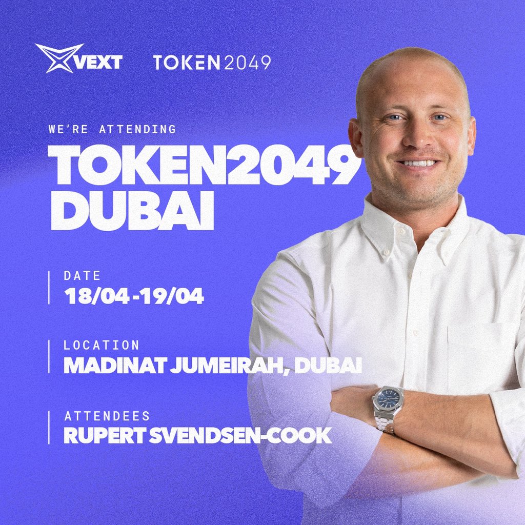🚨 VEXT ✈️ #TOKEN2049Week 🚨  

The team is heading to Dubai for @token2049 ‼️

Will you be there?