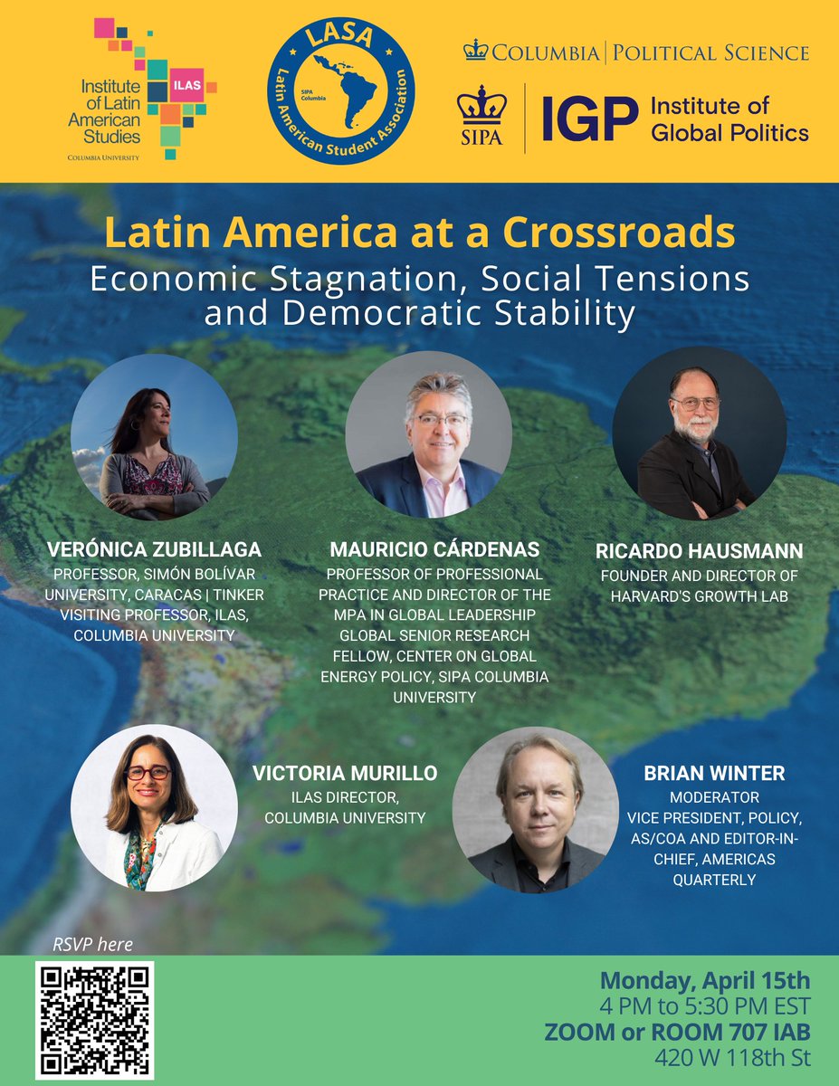 STARTING NOW: We are hosting a panel on contemporary #LatinAmerica featuring @VernicaZubilla1, @MauricioCard, @ricardo_hausman, @VickyMurilloNYC, and @BrazilBrian! Follow this thread for live coverage of the event ⬇️⬇️🧶