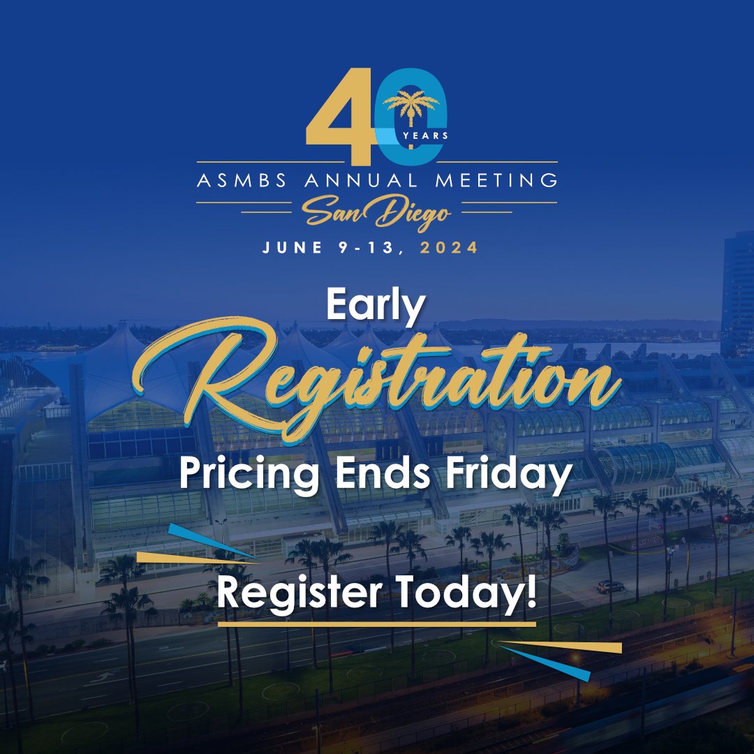 Don't Delay! 
⌛️Early registration pricing ends Friday, April 19th at 11:59 PM.

 Visit asmbsmeeting.com/registration today to secure your spot at the ASMBS 40th Annual Meeting.