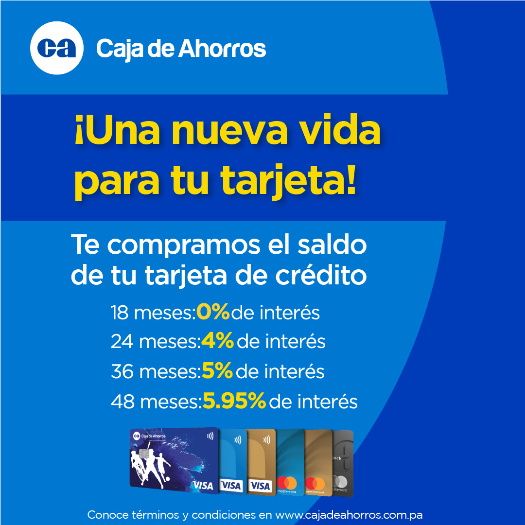 ¡Dale otra vida a tu tarjeta de crédito! Compramos el saldo de tu tarjeta de crédito de otros bancos desde el 0% de interés y en plazos de hasta 48 meses. Más en: cajadeahorros.com.pa/compra-de-sald…