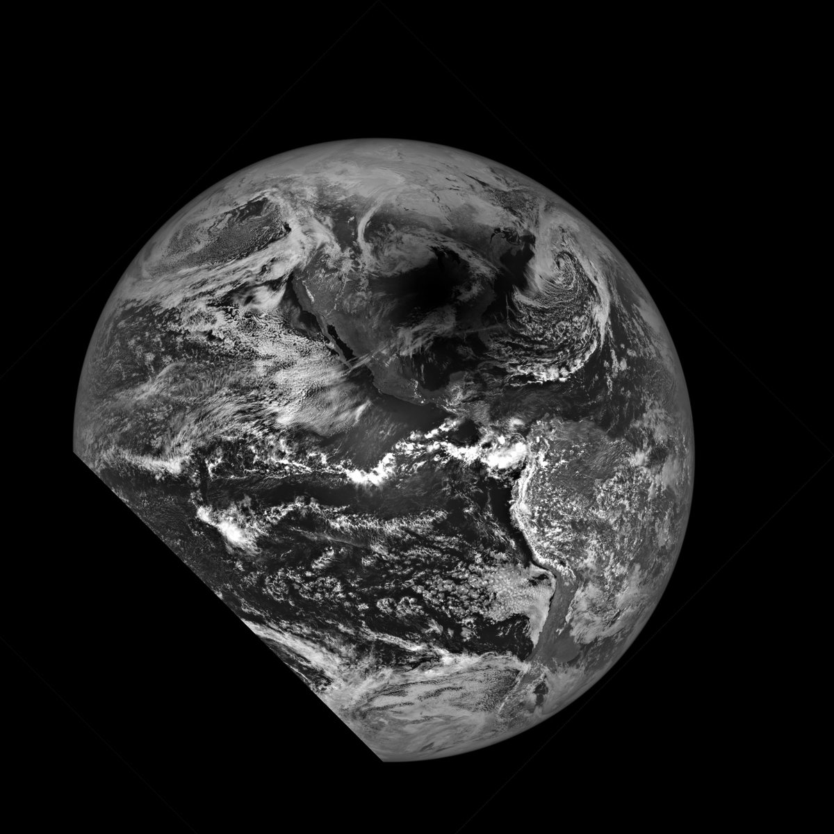 NASAMoon's tweet photo. You might have seen the April 8 eclipse from our own planet. Well, here's what it looked like from the Moon. 

Our Lunar Reconnaissance Orbiter, which has been at the Moon for nearly 15 years, turned towards Earth to capture the Moon's shadow. #TeamMoon 
https://t.co/5mShvPF55D https://t.co/qG69krzTVI