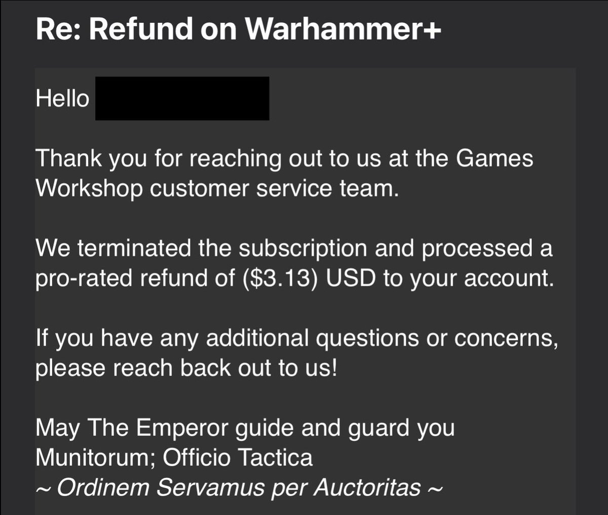 Thor_Odinson's tweet image. If you have a Warhammer+ subscription, cancel it, then contact customer service to demand a prorated refund on the remaining time and tell them why.

#WarhammerCommunity #Warhammer40000 #Warhammer40k @Grummz @MasteroftheTDS @TArchcast