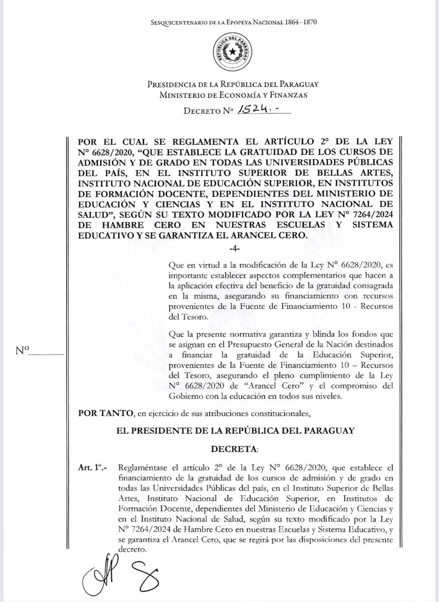 DECRETO POR EL CUAL SE REGLAMENTA EL ARTÍCULO 2 DE LA LEY N° 6628/2020, 'QUE ESTABLECE LA GRATUIDAD DE LOS CURSOS DE ADMISIÓN Y DE GRADO EN TODAS LAS UNIVERSIDADES PÚBLICAS DEL PAÍS, EN EL INSTITUTO SUPERIOR DE BELLAS ARTES, INSTITUTO NACIONAL DE EDUCACIÓN SUPERIOR, EN INSTITUTOS