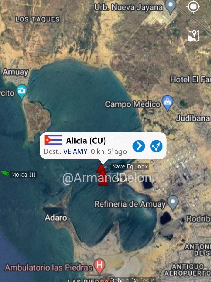 Tanquero Alicia de la dictadura comunista de #Cuba en el terminal Amuay, #Venezuela cargando gasolina, diesel, Jet fuel, kerosene... para la compañía militar (sancionada) Cubametales.

#15Abril