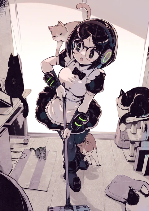 An oldie touched up!One time I made a roomba-maid, I haven't done much art of her, she is liked by cats  