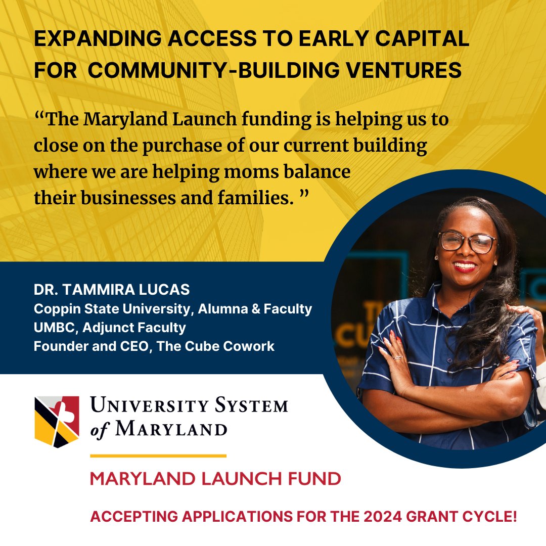 Calling all student, faculty & staff entrepreneurs! The Maryland Launch Fund is accepting applications from USM-affiliated, early-stage startups for its 2024 grant cycle. Read about eligibility requirements, application process & previous grantees at: usmd.edu/launch